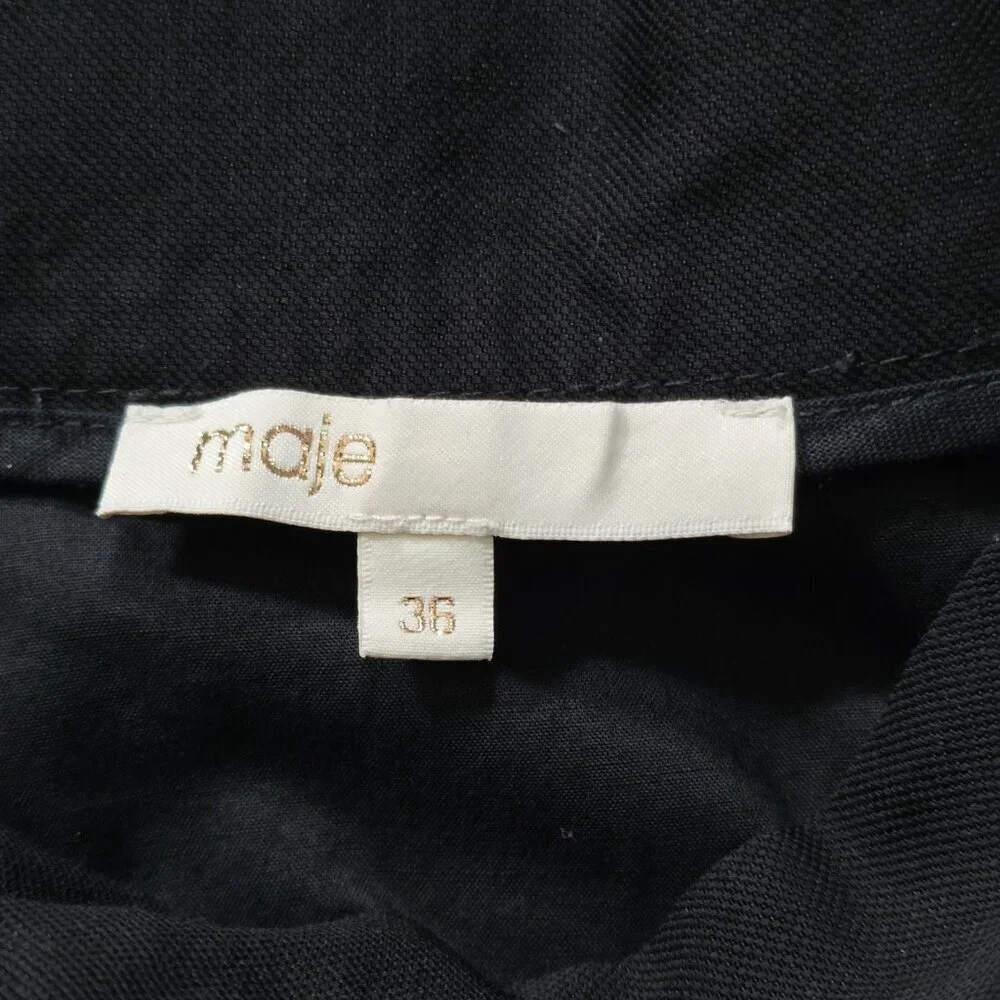 Maje Iloz Tiered Short Women 36 Black High Rise Pockets Belt Side Zip Goth Twill